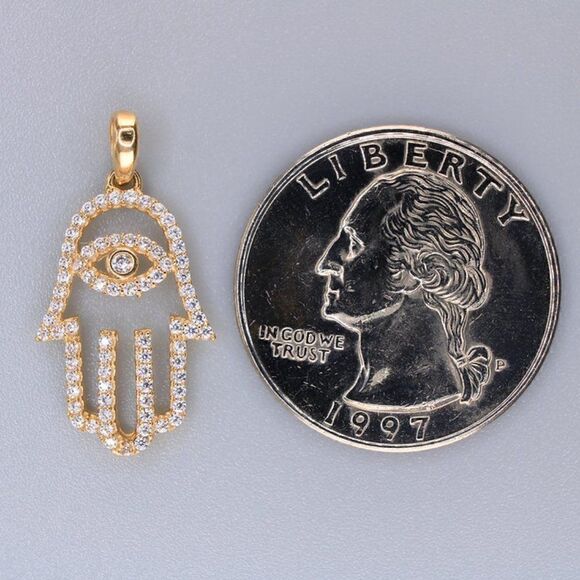 14k Gold Hamsa Eye CZ Charm Pendant - Perfect Birthday Gift | Gold Jewelry | - Picture 3 of 3